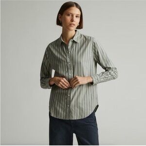 NWOT Everlane Silky Cotton Buttondown Sage Green Stripe sz2